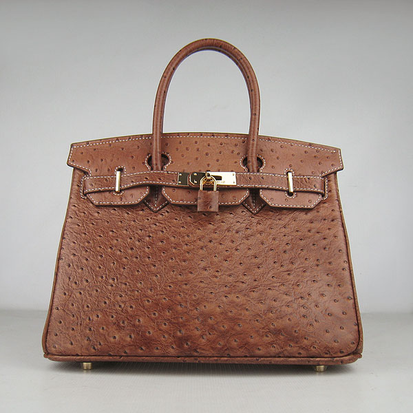 Replica Hermes Birkin 30CM Ostrich Veins Handbag Light Coffee 6088 On Sale